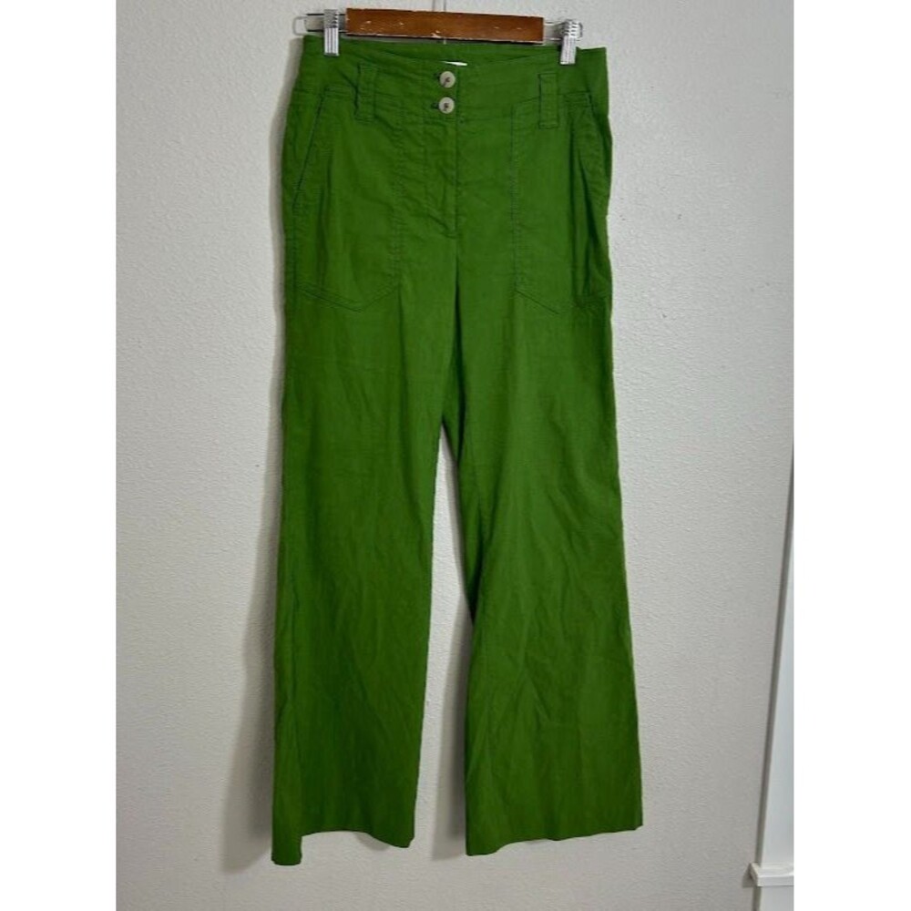 Anthropologie Maeve Naomi High Rise Wide Leg Trouser Pant 4 Green Linen Blend - Picture 2 of 8